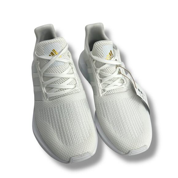 NEW Women's Adidas Swift Run 1.0 Sneakers White Gold Lace Up Trainers - Picture 8 of 14